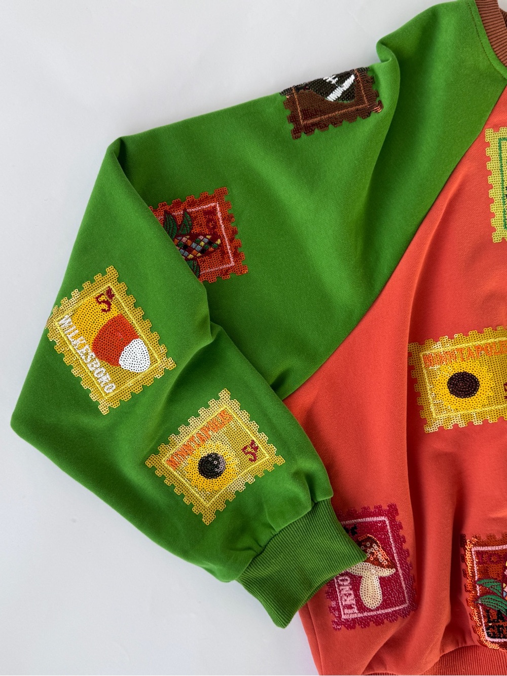QOS Color Block Fall Stamp Sweatshirt - Picture 2 of 7